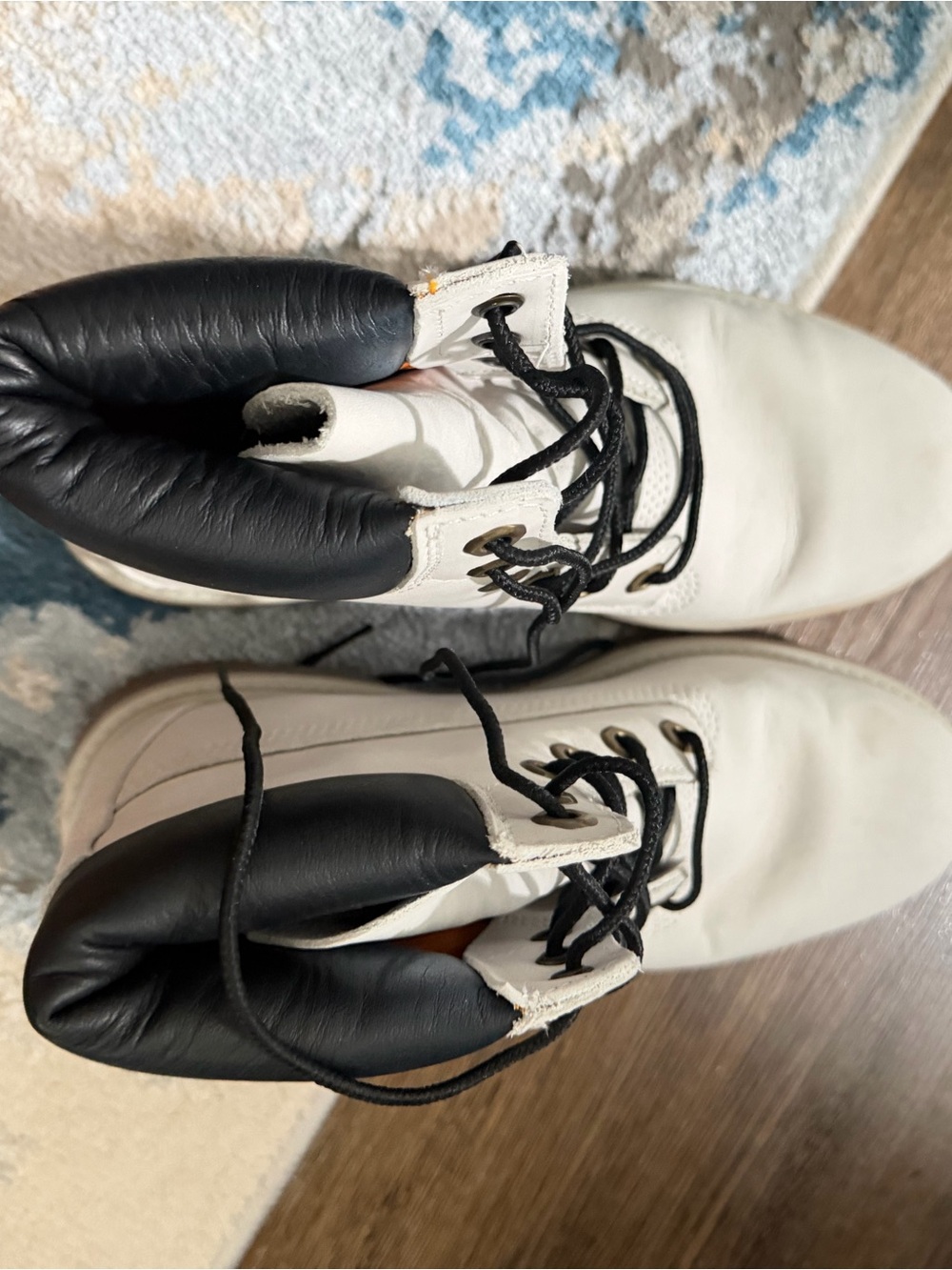Timberland White and Black Lace-Up Ankle Boots